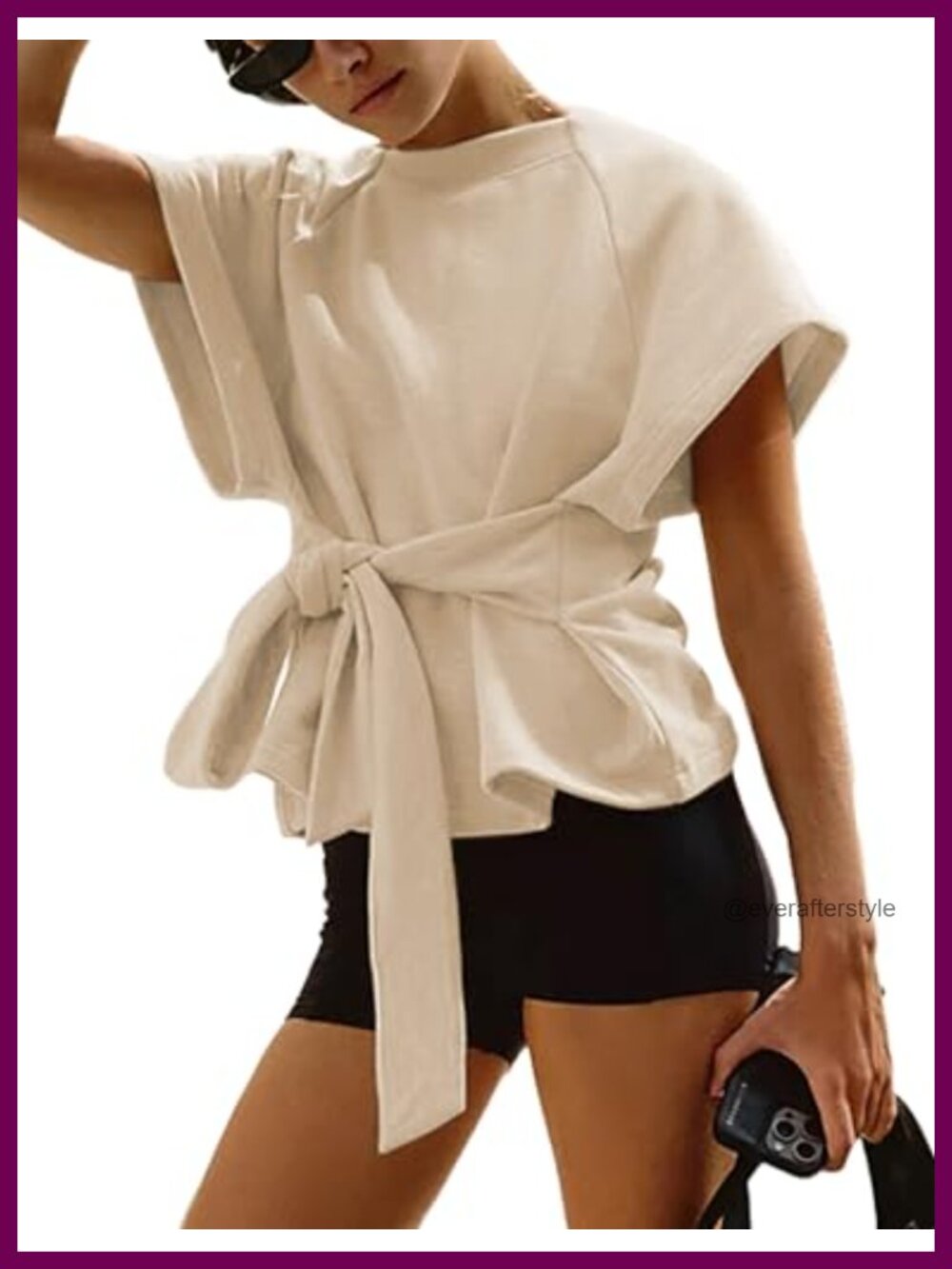 Women's Summer Short Sleeve Crewneck Tie Knot Top T-Shirt